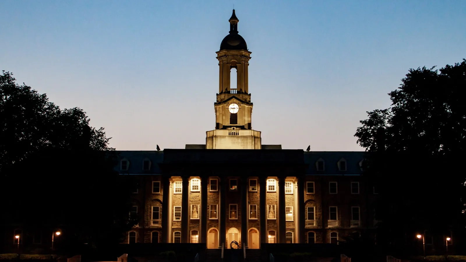 Old Main clock tower on the Penn State campus in State College