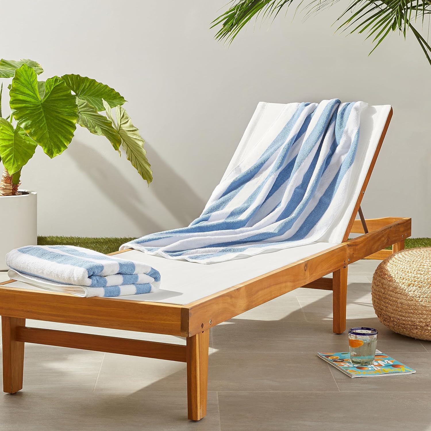 Amazon Basics sky blue cabana stripe beach towels