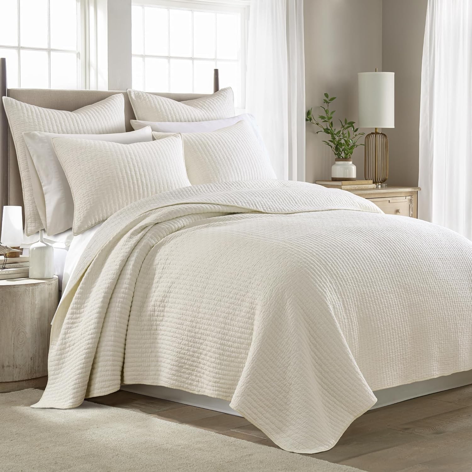 Cream Levtex Home Cross Stitch cotton quilt set