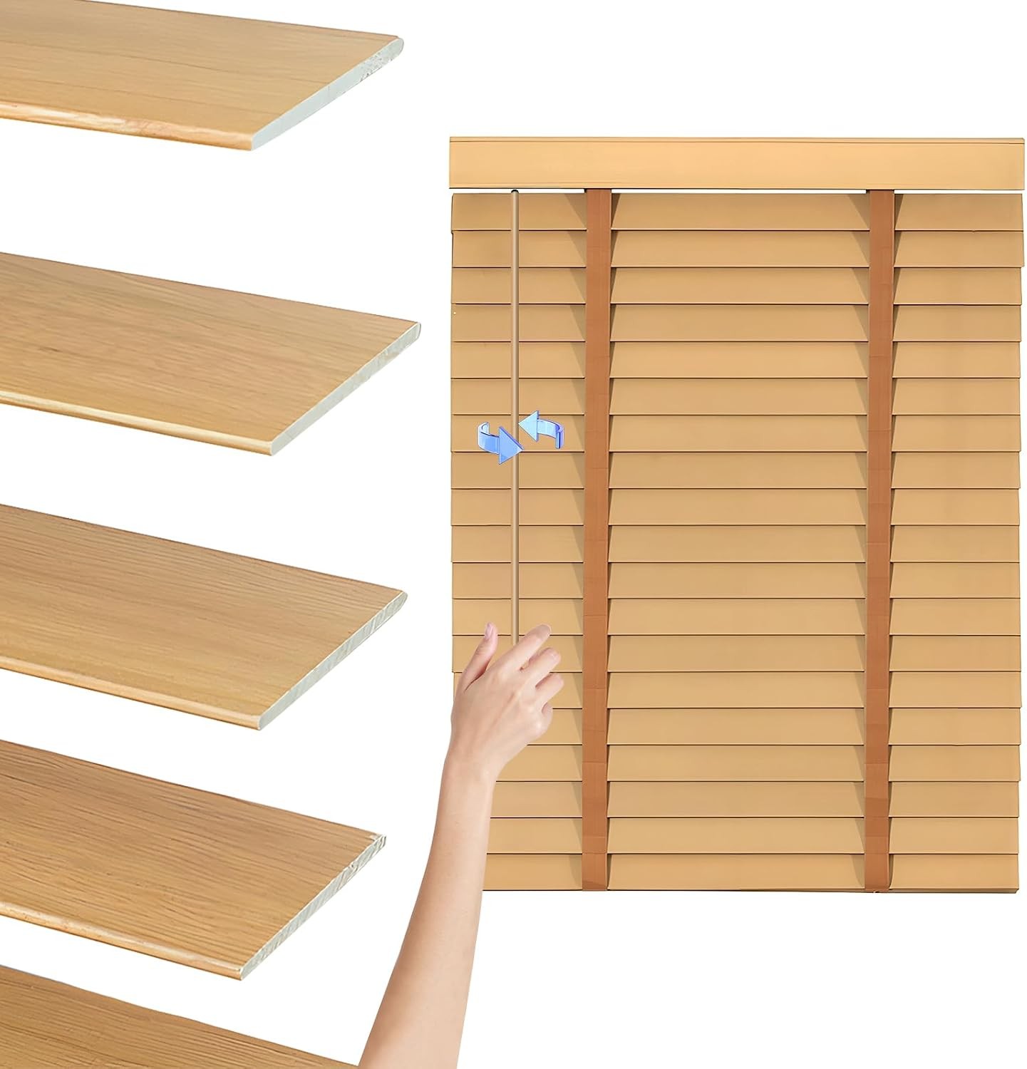 White HIAPES cordless faux wood window blinds