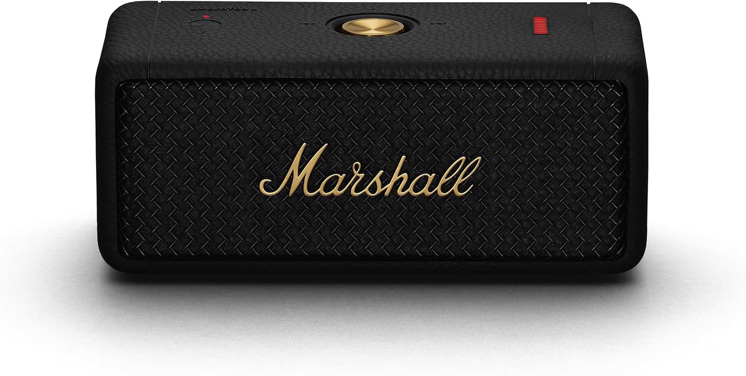 Black and brass Marshall Emberton II portable speaker