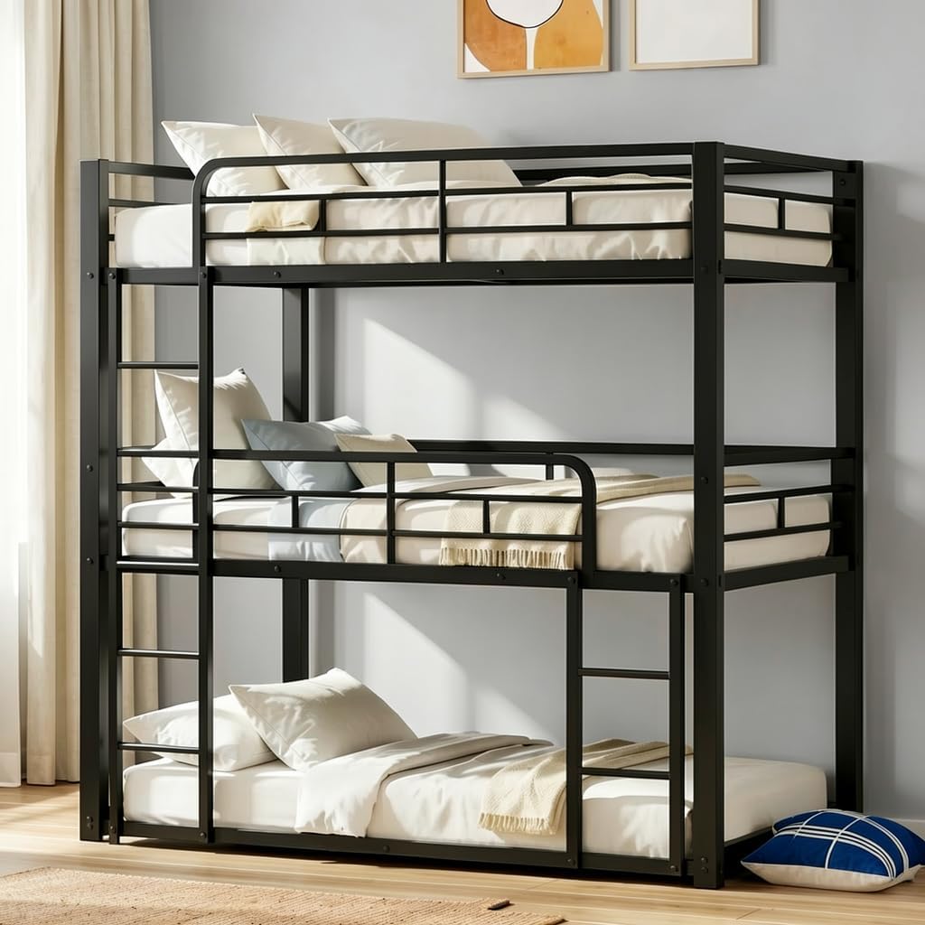 Black Miscoos triple twin metal bunk bed