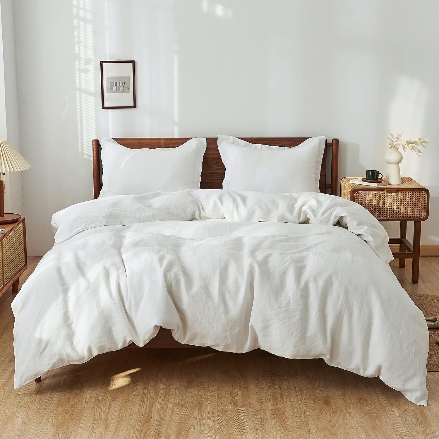 White Simple and Opulence French flax linen duvet cover set
