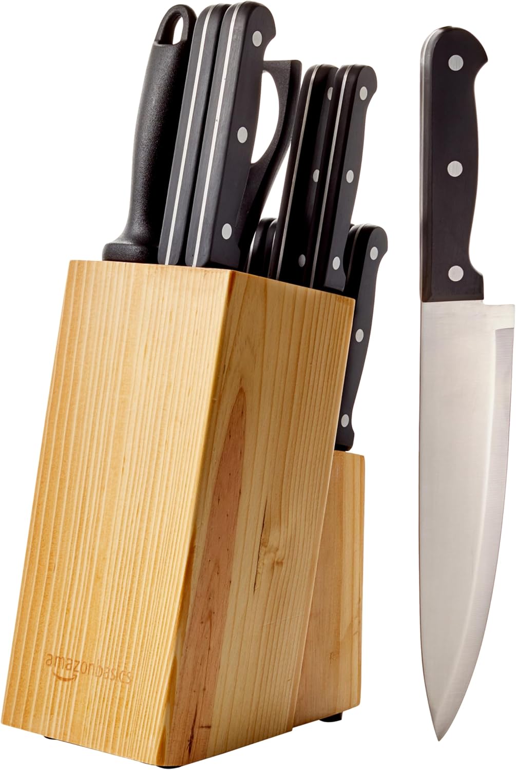 Amazon Basics 14-piece black-handle knife block set