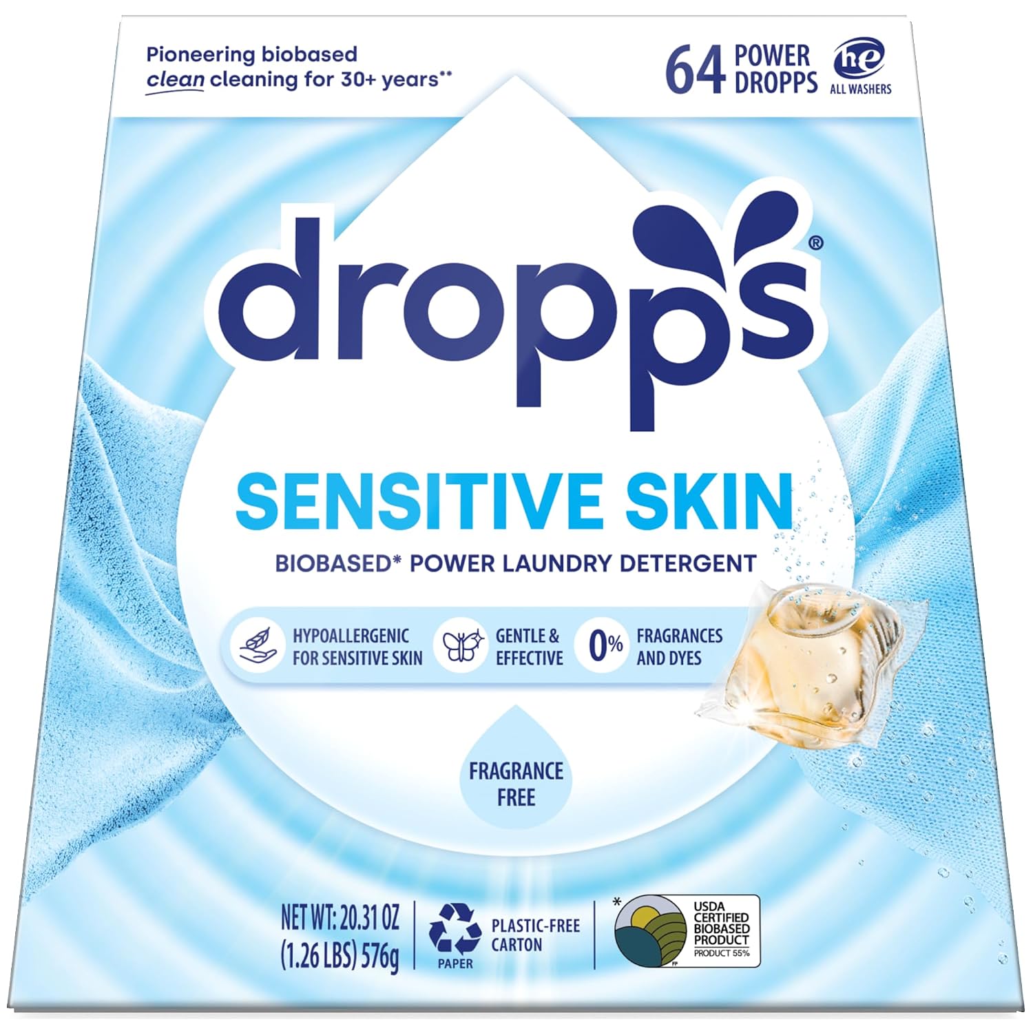 Dropps Sensitive Skin unscented laundry detergent pods