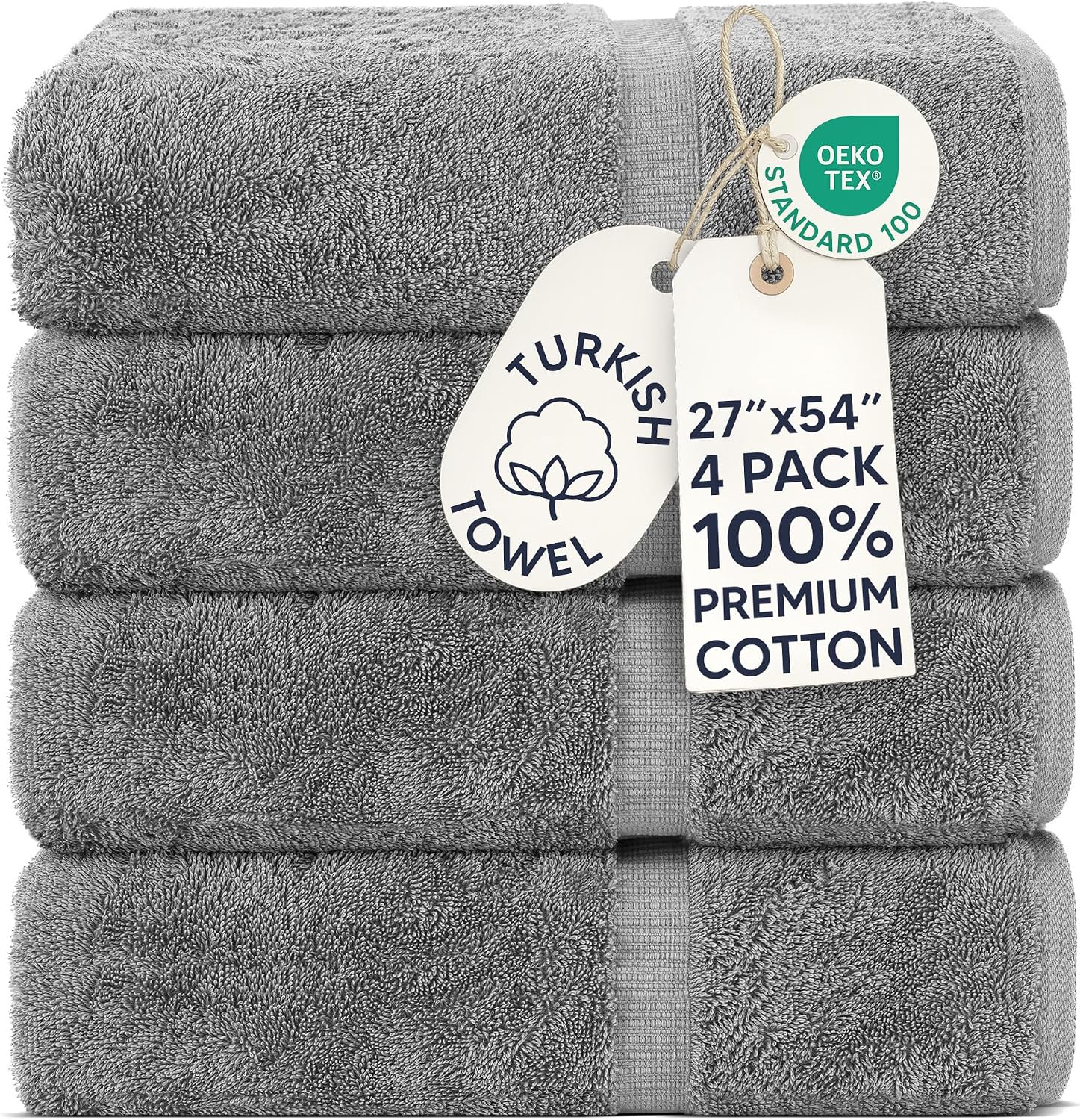 Chakir Turkish Linens gray cotton bath towel four-pack
