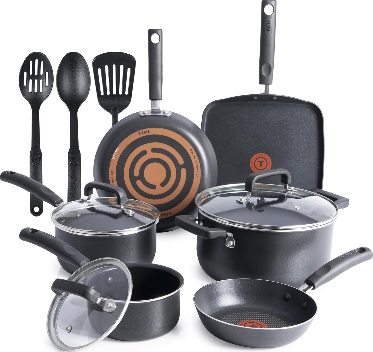 T-fal Signature 12-piece black nonstick cookware set