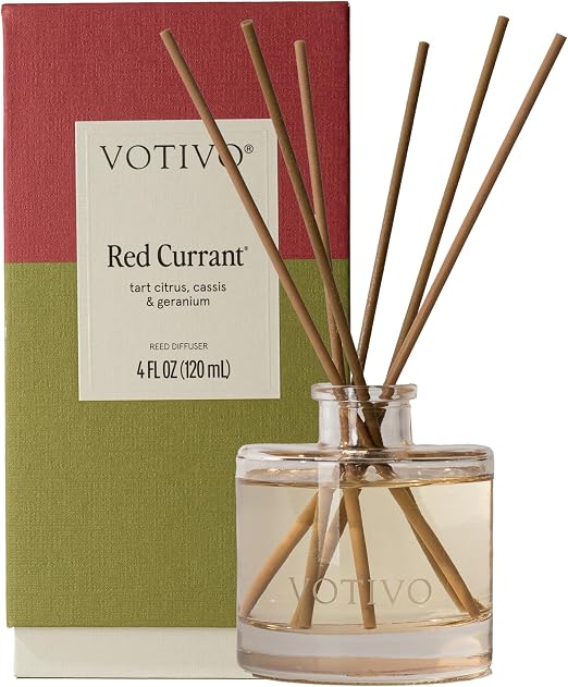 Votivo Red Currant Reed Diffuser bottle and reeds