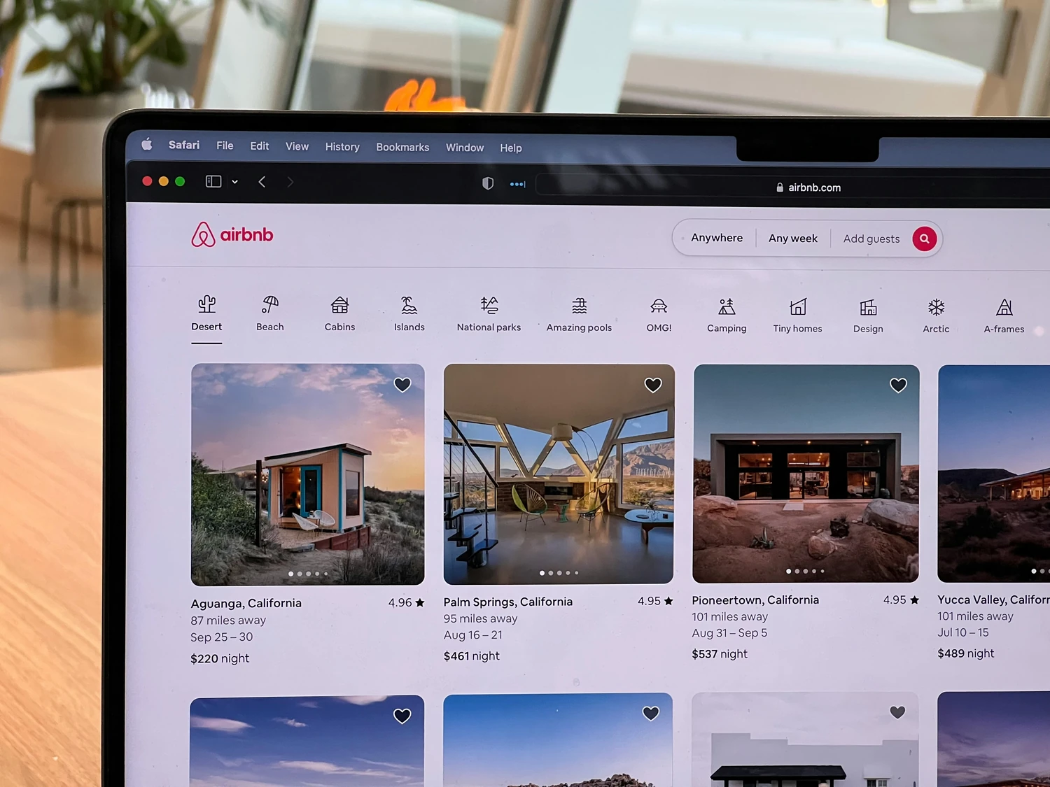 Vacation-rental listings displayed in an online hosting dashboard