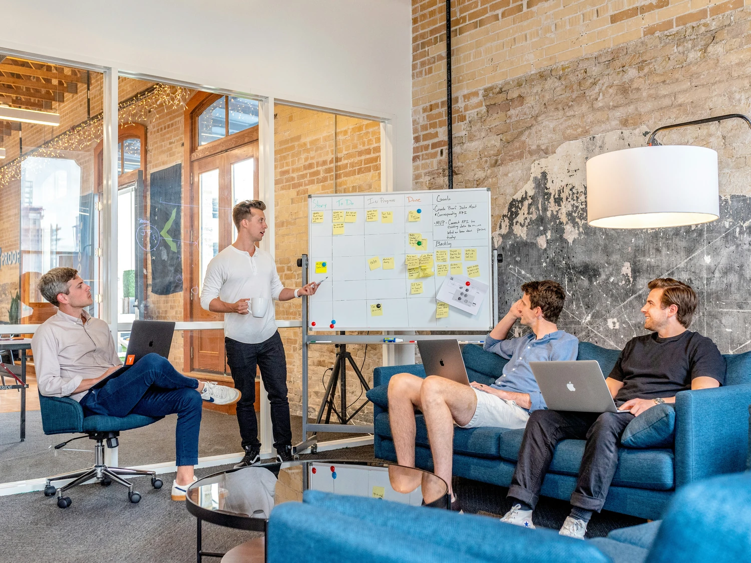 Marketing team reviewing a presentation in a studio